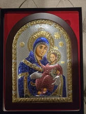 Virgin Mary Of Bethlehem Jesus Orthodox Greece Byzantine Andreas Silver & Colors