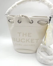 Marc Jacobs The Leather Bucket Bag Cotton Silver New MK02511079