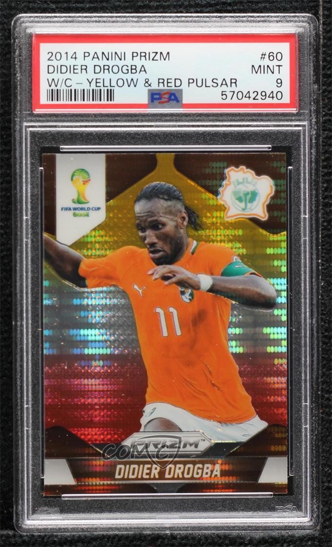 2014 Panini Prizm World Cup Yellow & Red Pulsar Didier Drogba PSA 9 MINT 08c9