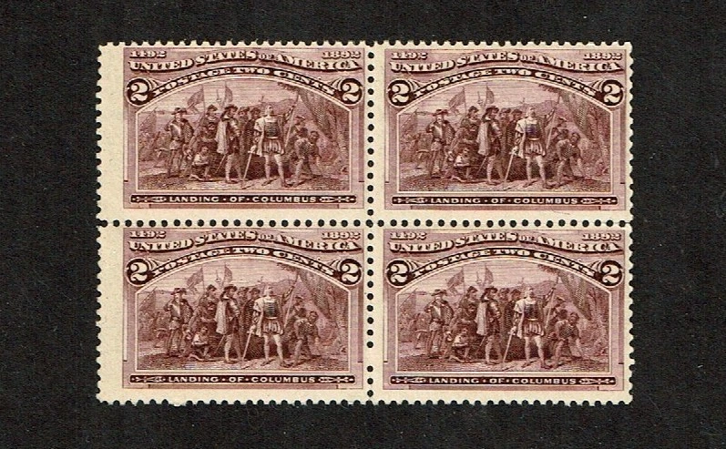 1893 U.S. COLUMBIAN EXPO 2c "BROKEN HAT" BLK OF 4 SC#231c M/NH/OG GEM! See Note - Image 2 of 3