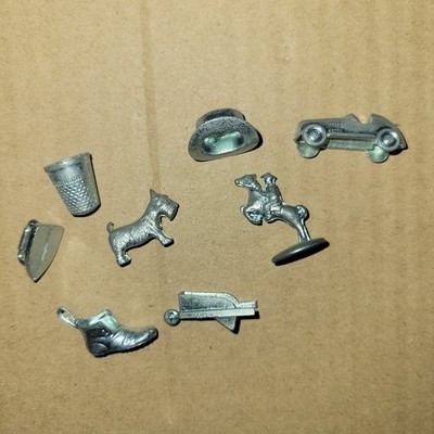 Hasbro Monopoly Metal Game Tokens 8pc Set Silver - Car, Hat, Dog, Thimble, Boot+