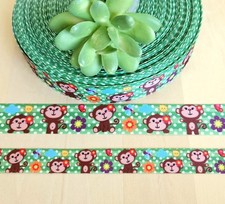 5/8 7/8" 1 YD Monkey Grosgrain Ribbon Cute Monkey Character Ribbon