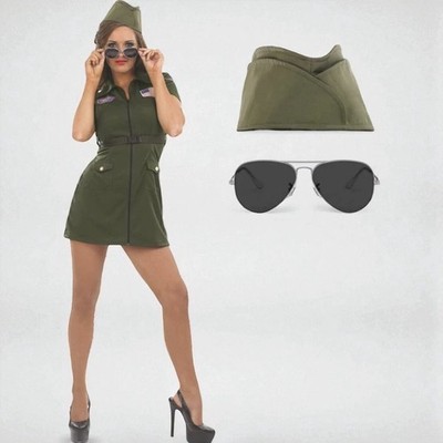 Women's Air Force Fighter Pilot Top Gun Aviator Costume With Sunglasses - 4/6