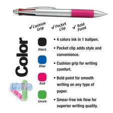BAZIC Silver Top 4-Color Pen w/Cushion Grip 2 Pack 1718
