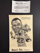 Artist Signed Emmitt Smith Sportz Ink Travis 91 Pen & Ink Lithograph #16/100 COA