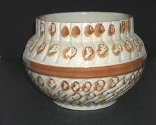 LG ROBINSON CLAY AKRON OHIO Brown & White Spongeware Jardiniere - Stoneware OH