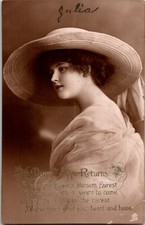 1919 RPPC Woman in Large Hat Gibson Girl Style Raphael Tuck Postcard