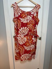 Vintage Hilo Hattie Red Hawaiian Tropical Floral Print Faux Wrap Dress L VGC