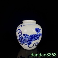 8"Qing Kangxi Blue White Porcelain Wealth Lion Beast Tanks Crock tank pot Statue