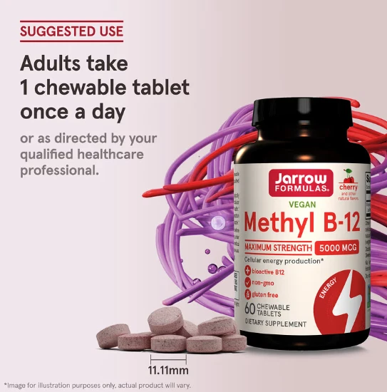 Jarrow Formulas, Vegan Methyl B-12, Max Strength, Cherry, 5,000 mcg, 60 Chew Tab - Image 4 of 4