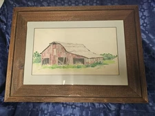 Antique Watercolor Of The Old Dairy Barn With A Mystery Painting On The Back.