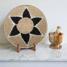 Handwoven Sisal African Basket Bowl in Tan, Black Natural Floral - Various Sizes