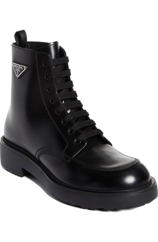 100% AUTHENTIC NEW MEN PRADA COMBAT BLACK LEATHER CHELSEA BOOTS UK 11/US 12