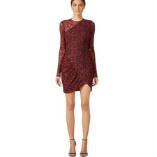 Parker Sheath Dress Black Red Lace Long Sleeve Zip Back Bodycon Knee Length XS