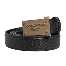 DOLCE & GABBANA Belt Men Black Calf Leather Logo Metal Buckle 85cm / 34in 280usd