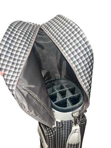 Nike Golf Cart Bag Plaid Gray Pink White Faux Patent Leather Trim 10 Way Divider - Picture 11 of 19