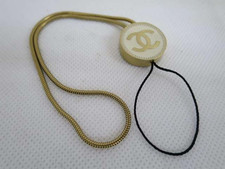 Chanel Cell Phone Strap 03P CC Logo White Gold Tone 2003 Spring Collection w/Box