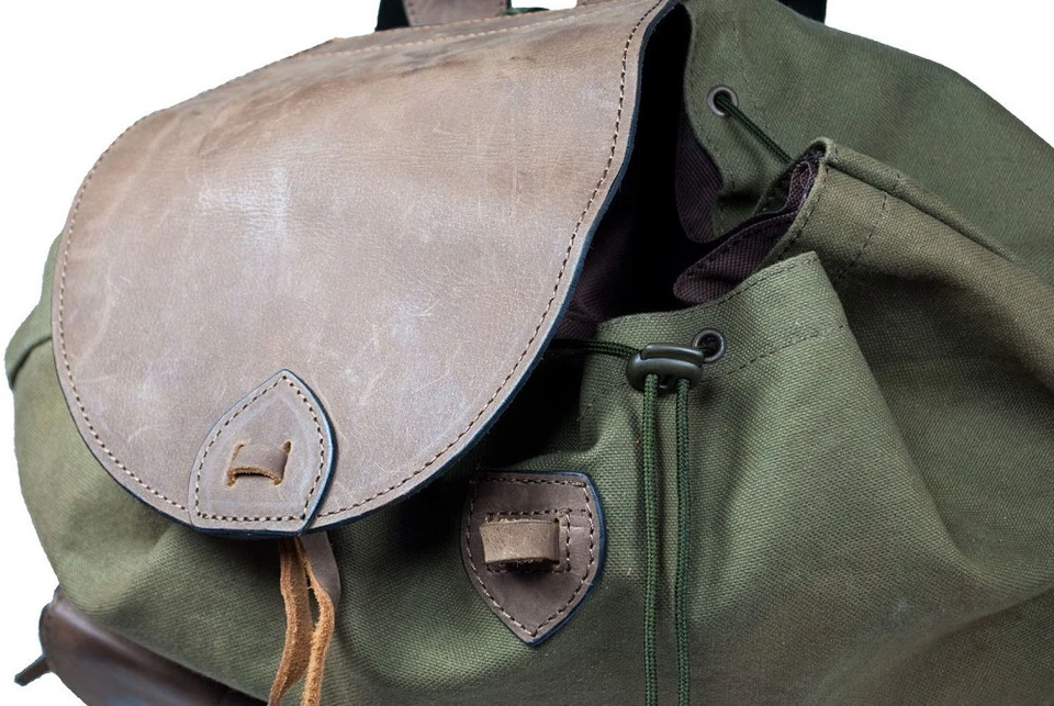 Hubertus Jagdrucksack "Canvas" oliv wasserabweisend & robust für Jäger mit Leder - Bild 3 von 4