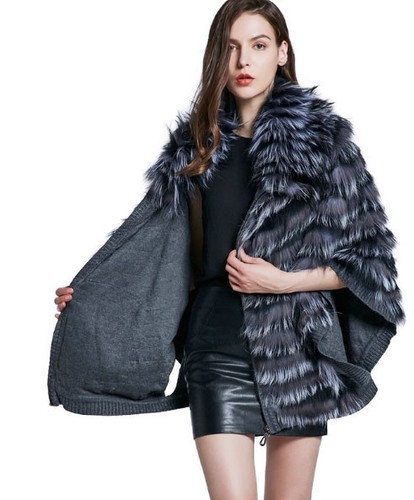 Women's Brand New Silver Fox Fur Knitted Cape Jacket CLEARANCE SALE Woman - Picture 7 of 7