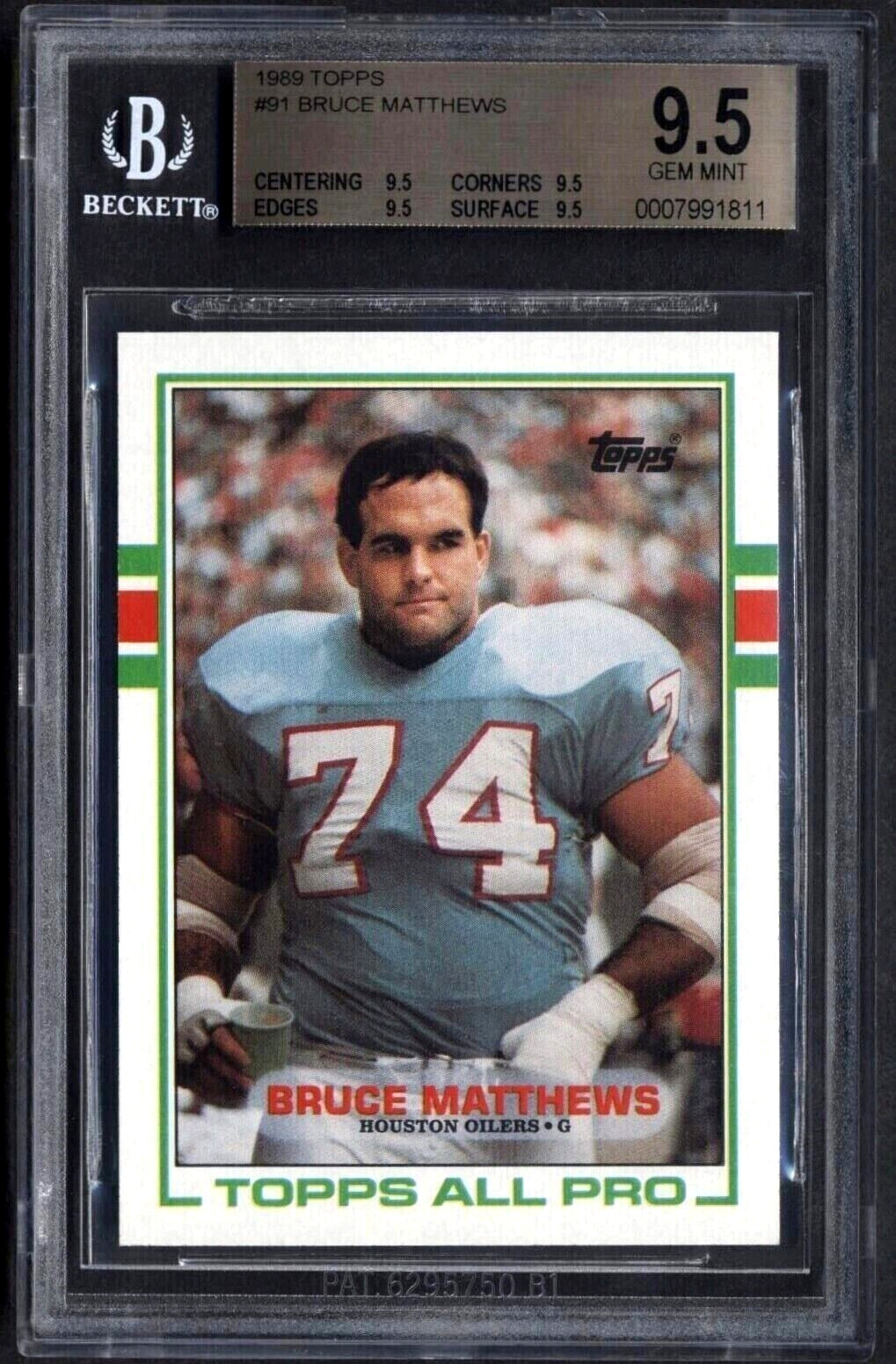 1989 TOPPS RC #91 BRUCE MATTHEWS HOF BGS 9.5 (QUAD 9.5) GEM MINT ROOKIE #7991811