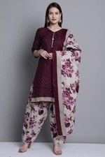 Indian Women MAROON cotton Floral Printed kurta with salwar kameez beautiful set