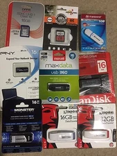 Various brands of USB drives and SD memory cards. all NEW or open package
