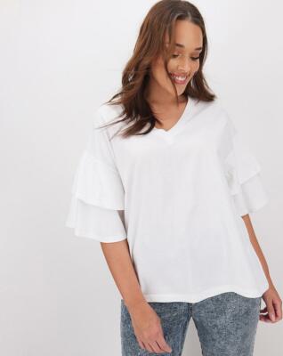 Simply Be weißes Oversize T-Shirt mit Rüschenärmeln UK 16, US 12, EUR 44