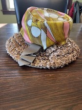 Vintage MILBRAE Hat Pillbox Straw Ribbon WeaveNetting Beige Church Wedding 22