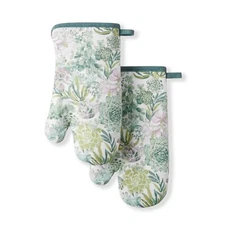 Succulents Oven Mitt 2-Pack Set Green 7"x13"