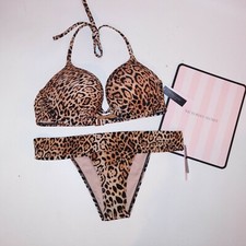 Victoria Secret Swim Bikini Top  Bottom Bombshell Push Up Leopard Animal Print