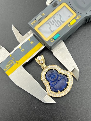 14k Yellow Gold 7.8 Grams Buddha Pendant Simulated Diamonds & Blue Jade Stone - Picture 5 of 7
