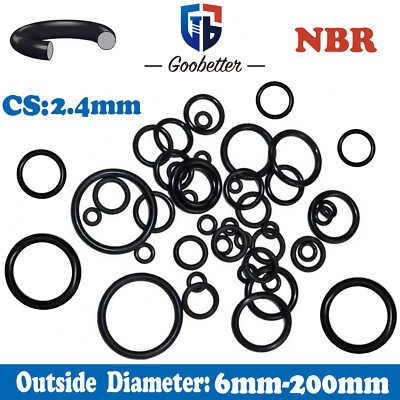 O-Ring NBR Nitrile Rubber Cross Section 2.4mm Oil Resistant Seals OD 6mm-200mm