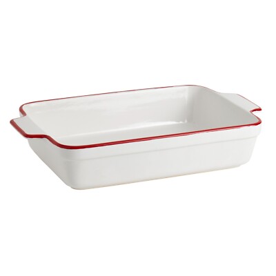 Bistro Large rectangular baking dish with red rim