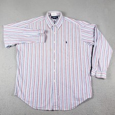 Ralph Lauren Shirt Mens 17 Blue Red Striped Pony Dress Button Up Long Sleeve 