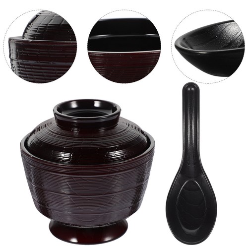 Soup Bowl with Spoon Lid Exquisite Rice Bowls Japanese Food Container - Picture 3 of 12