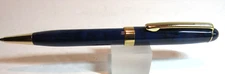 TERZETTI PISA BLUE MARBLE/GOLD TRIM BALLPOINT-HEAVY /BRASS BODY+POUCH