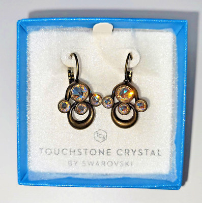 Shimmer V Antique Topaz Crystal Earrings Touchstone Crystal Swarovski  Stunning