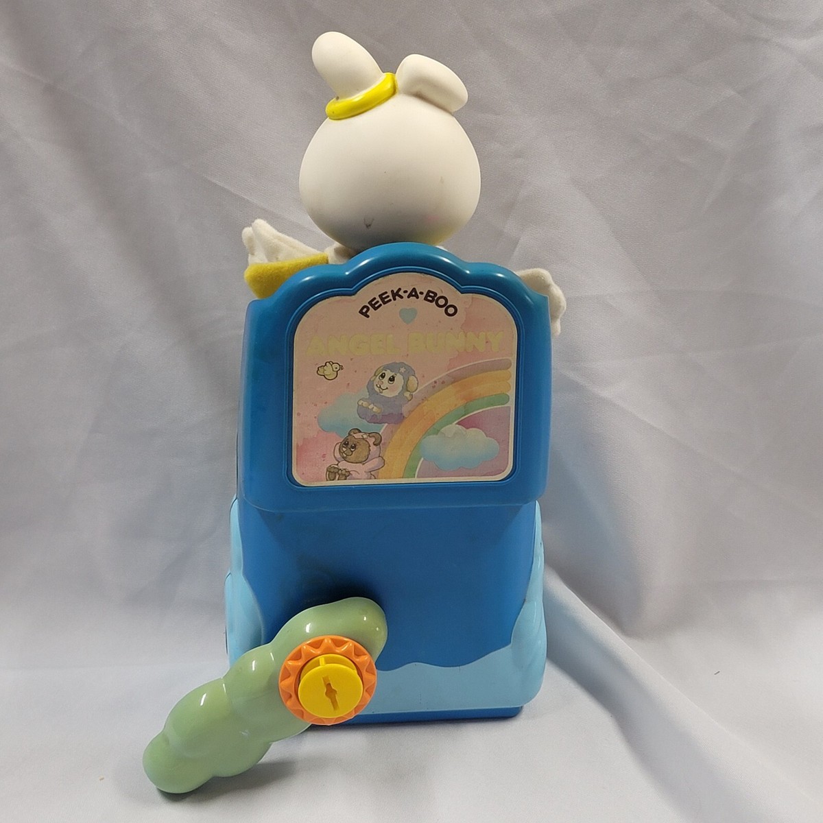 Vintage Mattel Angel Bunny Peek A Boo Musical Baby Crib Toy 1984