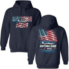 NASCAR Daytona 500 Patriotic Hoodie Outerwear Sweatshirt Navy Blue
