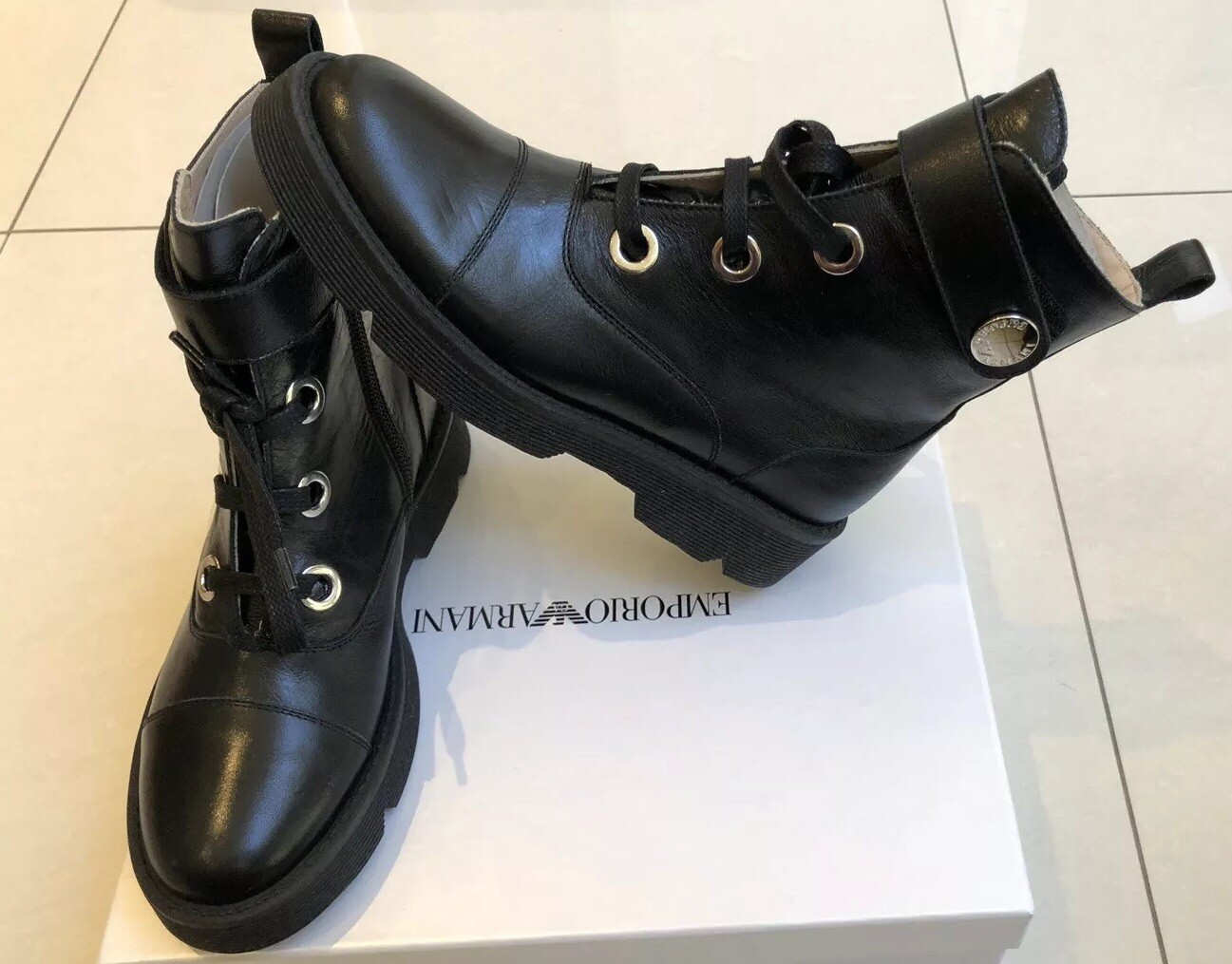 Armani Girls Leather Boots Size 33 Black New RRP £270.00