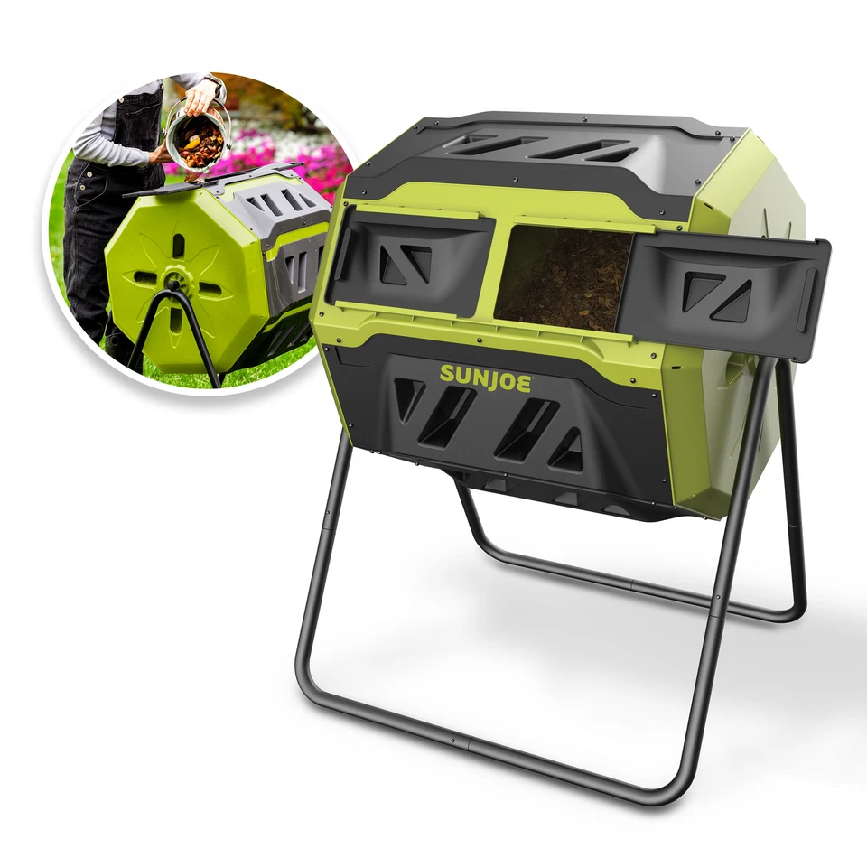 Compostador Sun Joe SJ-CMPS1 para todas las estaciones al aire libre | Cámara deslizante doble | Foto 2 de 4