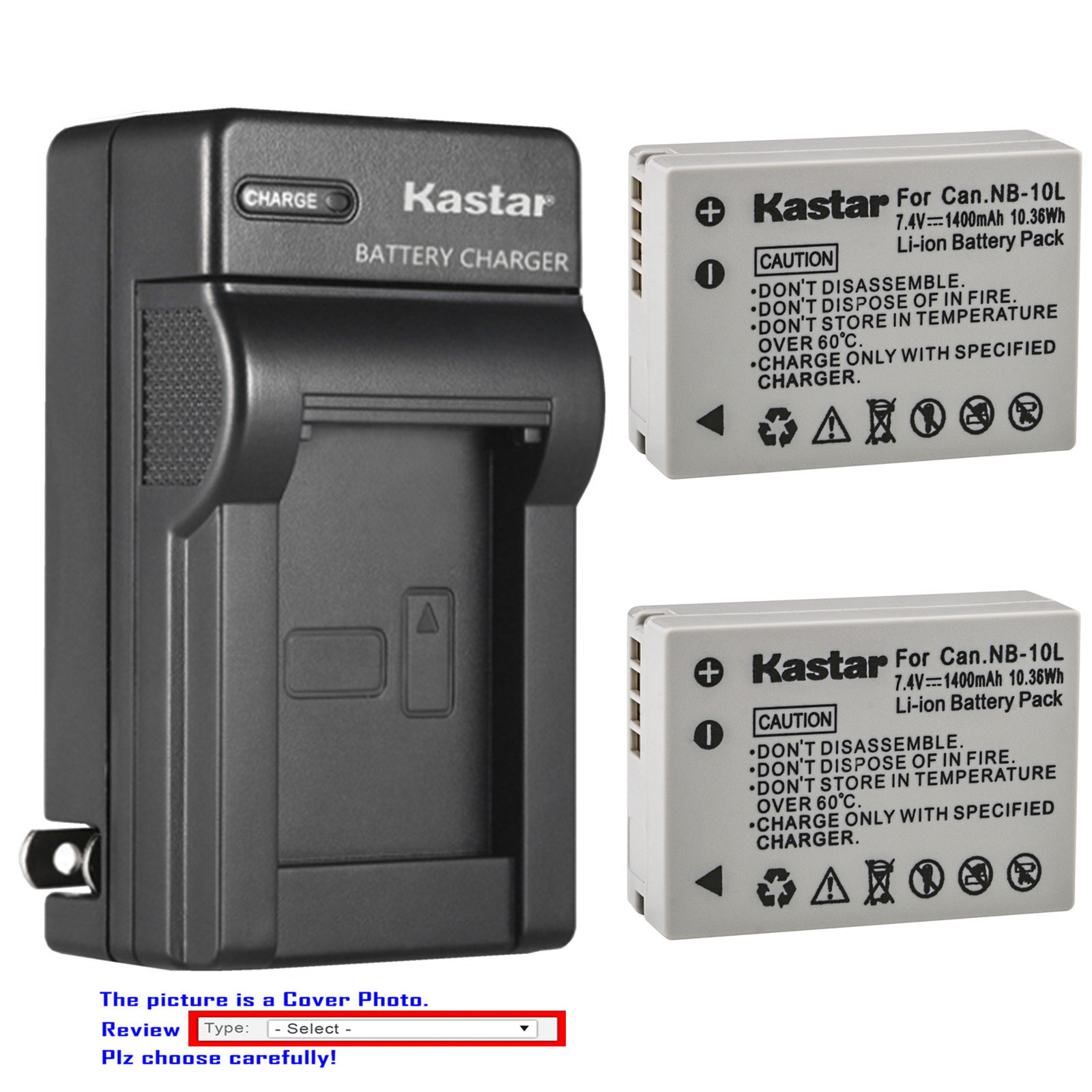 Kastar Battery Wall Charger for Canon NB-10L CB-2LC & Canon PowerShot SX40 HS