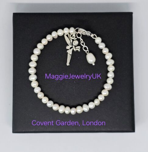 Tinker Bell Personalized UK Genuine Pearls Charm Bracelet - Picture 1 of 9