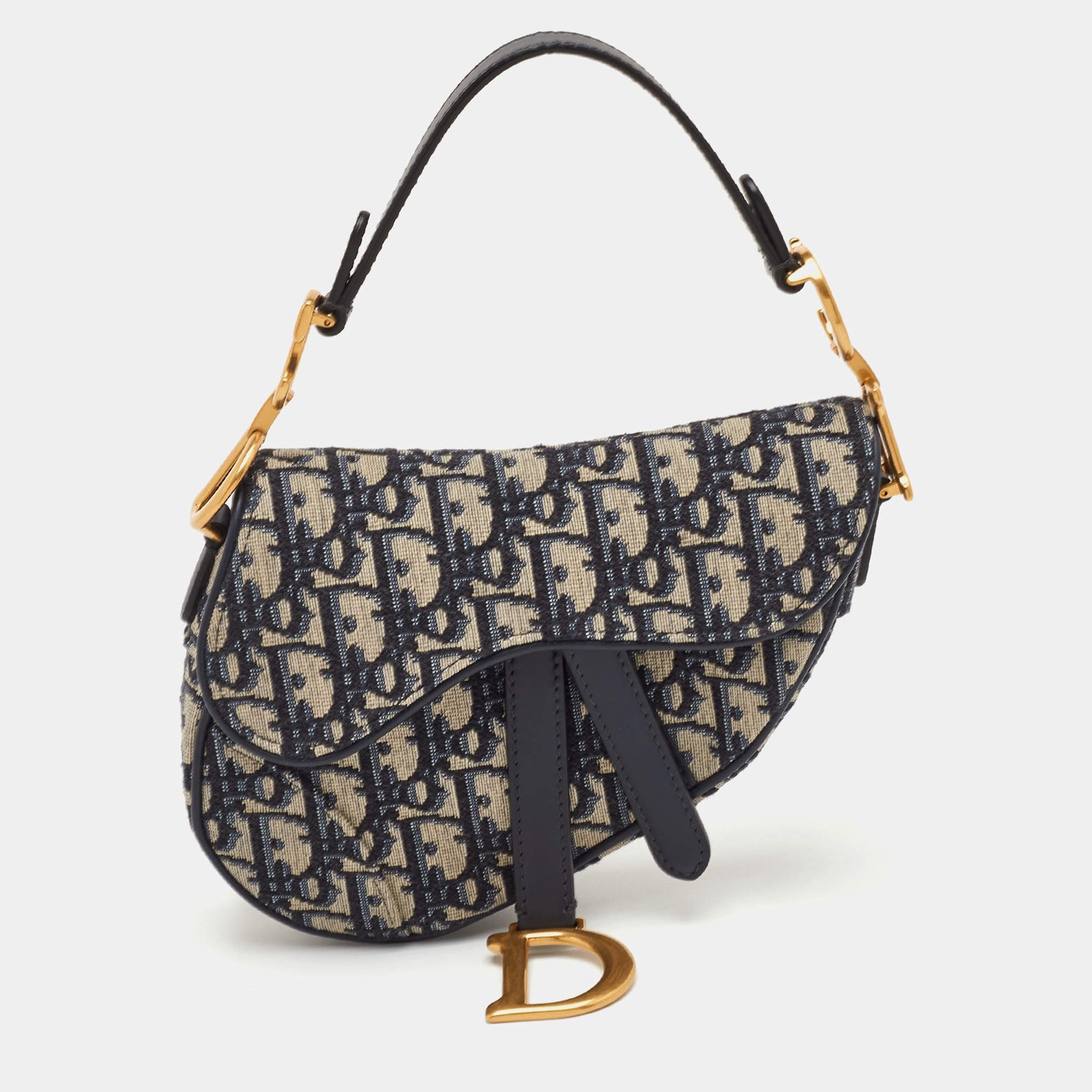 Dior Saddle Mini Navy Blue Oblique Canvas and Leather Bag