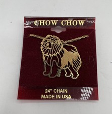 NEW Chow Chow Dog Gold Tone Laser Cut Necklace 24  Chain Made In USA