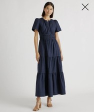 Quince Women 100% Organic Cotton Maxi Dress Short Sleeves Navy POCKETS XL