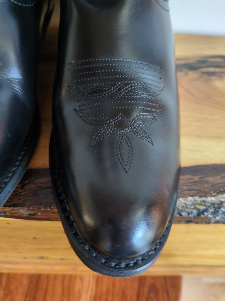 Женские ковбойские сапоги Laredo Western 8,5 М черные кожаные стежки без застежек 5740 Vamp - Изображение 4 из 4