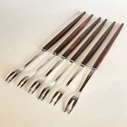6 Vtg Mid Century Modern Teak Wood Stainless Steel Fondue Forks in Box Long 12" — photo 5