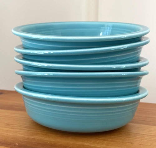 VTG Fiesta Turquoise Bowls Set of 5 Coupe Rim Style Beautiful EUC Farmhouse