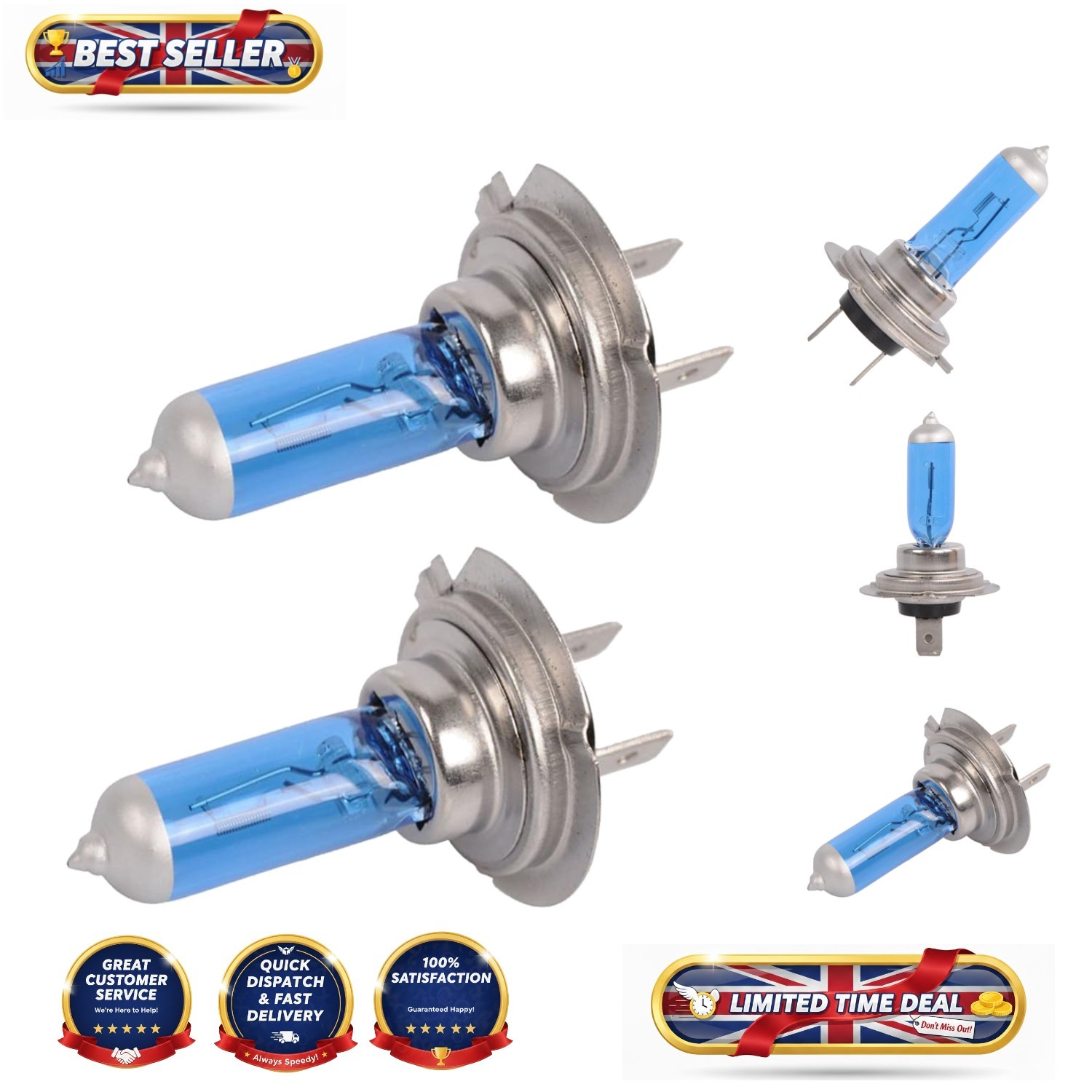 H7 55W 6000K Xenon Halogen Headlight Bulbs - Enhanced Visibility & Clarity